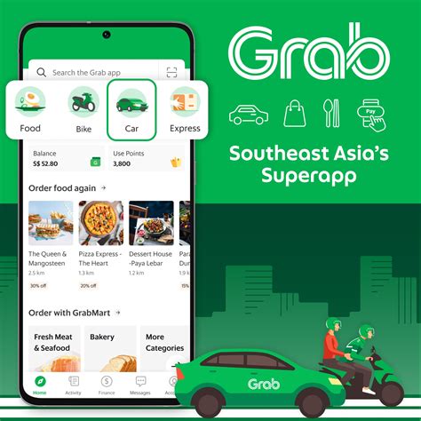 Download Grab app for transport and food delivery.